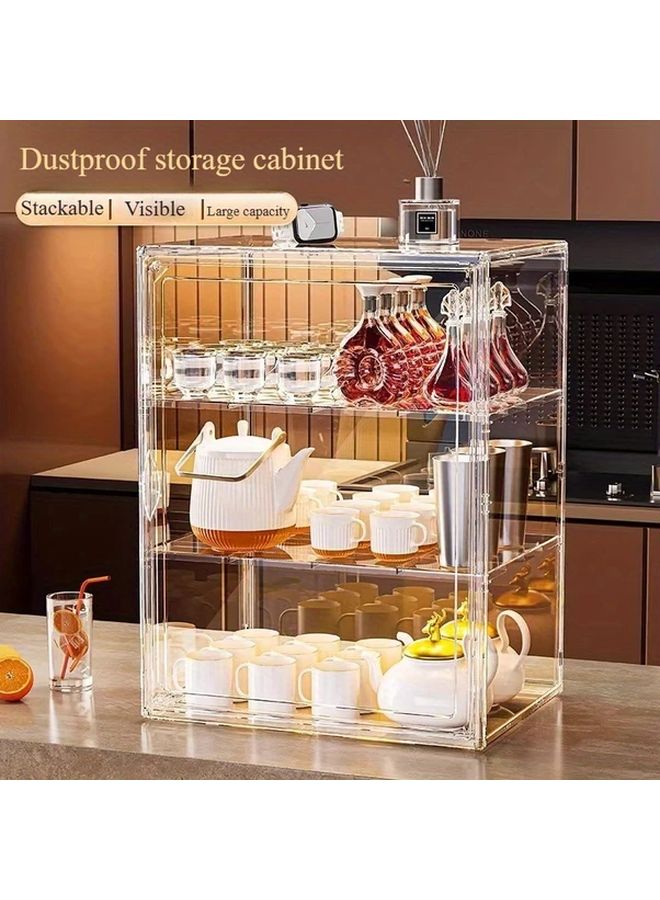 Transparent Acrylic Display Cabinet 14.17x10.63x5.51 Inches Magnetic Door Dustproof Stackable - Image 1